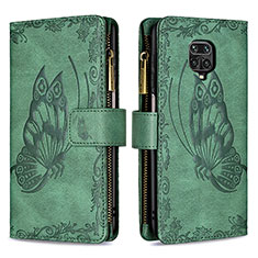 Leather Case Stands Butterfly Flip Cover Holder B03F for Xiaomi Redmi Note 9 Pro Max Green