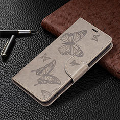 Leather Case Stands Butterfly Flip Cover Holder B13F for Samsung Galaxy S22 5G Gray