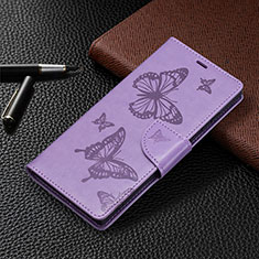 Leather Case Stands Butterfly Flip Cover Holder B13F for Samsung Galaxy S22 Ultra 5G Clove Purple