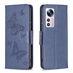 Leather Case Stands Butterfly Flip Cover Holder B13F for Xiaomi Mi 12 5G Blue