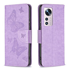 Leather Case Stands Butterfly Flip Cover Holder B13F for Xiaomi Mi 12 Pro 5G Clove Purple