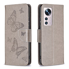 Leather Case Stands Butterfly Flip Cover Holder B13F for Xiaomi Mi 12 Pro 5G Gray