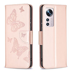 Leather Case Stands Butterfly Flip Cover Holder B13F for Xiaomi Mi 12S 5G Gold