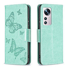 Leather Case Stands Butterfly Flip Cover Holder B13F for Xiaomi Mi 12S 5G Green