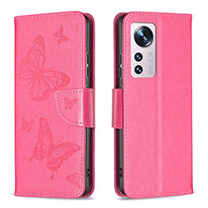 Leather Case Stands Butterfly Flip Cover Holder B13F for Xiaomi Mi 12S 5G Hot Pink