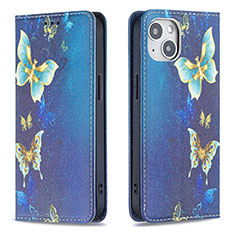 Leather Case Stands Butterfly Flip Cover Holder for Apple iPhone 13 Blue