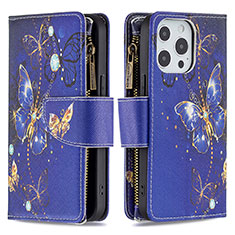 Leather Case Stands Butterfly Flip Cover Holder for Apple iPhone 13 Pro Max Navy Blue