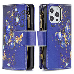 Leather Case Stands Butterfly Flip Cover Holder for Apple iPhone 14 Pro Navy Blue