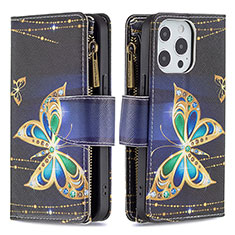 Leather Case Stands Butterfly Flip Cover Holder for Apple iPhone 15 Pro Mixed