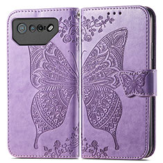 Leather Case Stands Butterfly Flip Cover Holder for Asus ROG Phone 7 Pro Clove Purple