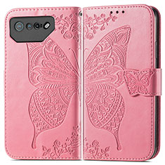 Leather Case Stands Butterfly Flip Cover Holder for Asus ROG Phone 7 Pro Hot Pink
