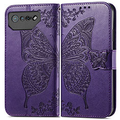 Leather Case Stands Butterfly Flip Cover Holder for Asus ROG Phone 7 Pro Purple