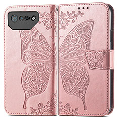 Leather Case Stands Butterfly Flip Cover Holder for Asus ROG Phone 7 Pro Rose Gold