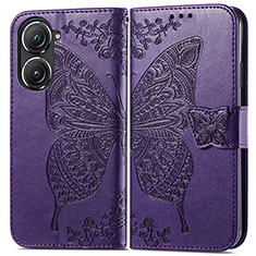 Leather Case Stands Butterfly Flip Cover Holder for Asus Zenfone 9 Purple