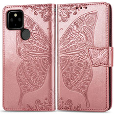 Leather Case Stands Butterfly Flip Cover Holder for Google Pixel 4a 5G Rose Gold