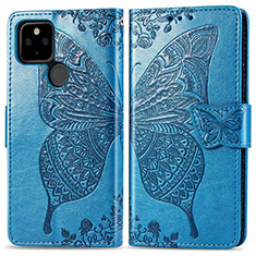 Leather Case Stands Butterfly Flip Cover Holder for Google Pixel 5 XL 5G Blue