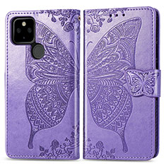 Leather Case Stands Butterfly Flip Cover Holder for Google Pixel 5 XL 5G Clove Purple