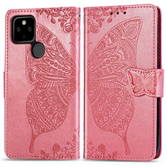 Leather Case Stands Butterfly Flip Cover Holder for Google Pixel 5 XL 5G Hot Pink