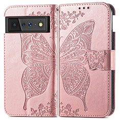 Leather Case Stands Butterfly Flip Cover Holder for Google Pixel 6 5G Rose Gold