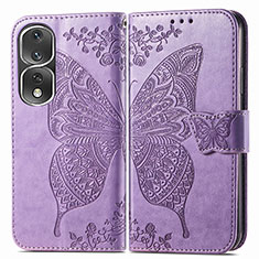 Leather Case Stands Butterfly Flip Cover Holder for Huawei Honor 80 Pro 5G Clove Purple