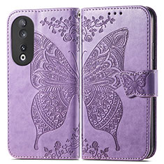 Leather Case Stands Butterfly Flip Cover Holder for Huawei Honor 90 5G Clove Purple