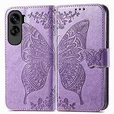 Leather Case Stands Butterfly Flip Cover Holder for Huawei Honor 90 Lite 5G Clove Purple