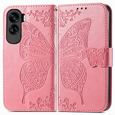 Leather Case Stands Butterfly Flip Cover Holder for Huawei Honor 90 Lite 5G Hot Pink