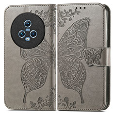 Leather Case Stands Butterfly Flip Cover Holder for Huawei Honor Magic5 5G Gray