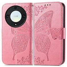 Leather Case Stands Butterfly Flip Cover Holder for Huawei Honor Magic5 Lite 5G Hot Pink