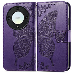 Leather Case Stands Butterfly Flip Cover Holder for Huawei Honor Magic5 Lite 5G Purple