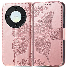 Leather Case Stands Butterfly Flip Cover Holder for Huawei Honor Magic5 Lite 5G Rose Gold