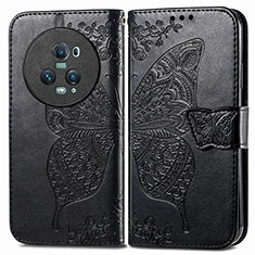 Leather Case Stands Butterfly Flip Cover Holder for Huawei Honor Magic5 Pro 5G Black