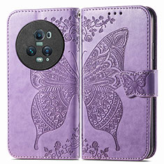 Leather Case Stands Butterfly Flip Cover Holder for Huawei Honor Magic5 Pro 5G Clove Purple