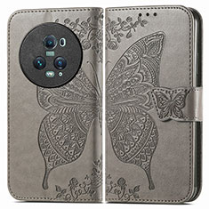 Leather Case Stands Butterfly Flip Cover Holder for Huawei Honor Magic5 Pro 5G Gray