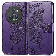 Leather Case Stands Butterfly Flip Cover Holder for Huawei Honor Magic5 Pro 5G Purple