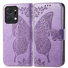Leather Case Stands Butterfly Flip Cover Holder for Huawei Honor X7a Clove Purple