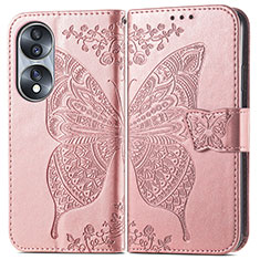 Leather Case Stands Butterfly Flip Cover Holder for Huawei Honor X7b Rose Gold