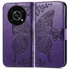 Leather Case Stands Butterfly Flip Cover Holder for Huawei Honor X9 5G Purple