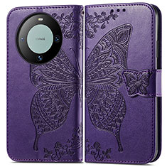 Leather Case Stands Butterfly Flip Cover Holder for Huawei Mate 60 Pro+ Plus Purple
