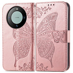 Leather Case Stands Butterfly Flip Cover Holder for Huawei Mate 60 Pro+ Plus Rose Gold