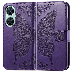Leather Case Stands Butterfly Flip Cover Holder for Huawei Nova 11i Purple
