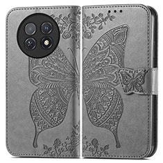 Leather Case Stands Butterfly Flip Cover Holder for Huawei Nova Y91 Gray