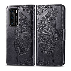 Leather Case Stands Butterfly Flip Cover Holder for Huawei P40 Black
