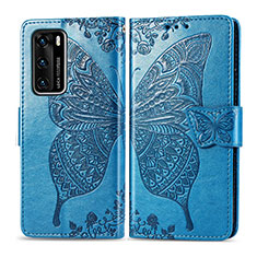 Leather Case Stands Butterfly Flip Cover Holder for Huawei P40 Blue