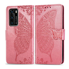 Leather Case Stands Butterfly Flip Cover Holder for Huawei P40 Hot Pink