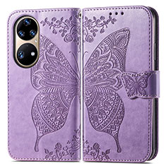 Leather Case Stands Butterfly Flip Cover Holder for Huawei P50 Pro Clove Purple