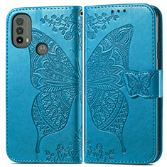 Leather Case Stands Butterfly Flip Cover Holder for Motorola Moto E20 Blue