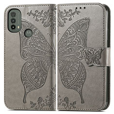 Leather Case Stands Butterfly Flip Cover Holder for Motorola Moto E20 Gray