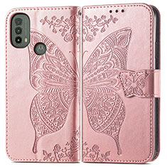 Leather Case Stands Butterfly Flip Cover Holder for Motorola Moto E20 Pink