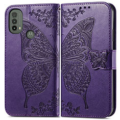Leather Case Stands Butterfly Flip Cover Holder for Motorola Moto E20 Purple